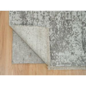 2'5"x22' Gray, Broken Persian Design, Hand Knotted, Wool and Pure Silk, Dense weave, Tone on Tone, XL Runner, Oriental Rug FWR393768