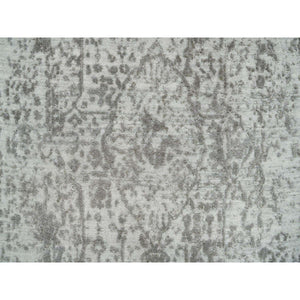 2'5"x22' Gray, Broken Persian Design, Hand Knotted, Wool and Pure Silk, Dense weave, Tone on Tone, XL Runner, Oriental Rug FWR393768