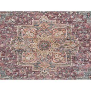10'x9'10" Light Burgundy, Tone on Tone, Extra Soft Wool, Heriz Revival, Soft Pile, Hand Knotted, Square Oriental Rug FWR393774
