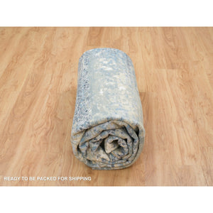 10'1"x10'1" Blue and Gray, Dense Weave, Soft Pile, Hand Knotted, Modern Abstract with Mosaic Design, Wool and Silk, Square Oriental Rug FWR393792