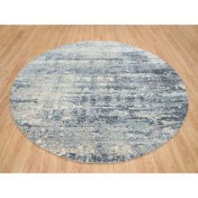 Load image into Gallery viewer, 11&#39;6&quot;x11&#39;6&quot; Blue and Gray, Natural Dyes, Tone on Tone, Modern Abstract with Mosaic Design, Wool and Silk Hand Knotted, Dense Weave, Round Oriental Rug FWR393810