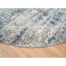 Load image into Gallery viewer, 11&#39;6&quot;x11&#39;6&quot; Blue and Gray, Natural Dyes, Tone on Tone, Modern Abstract with Mosaic Design, Wool and Silk Hand Knotted, Dense Weave, Round Oriental Rug FWR393810