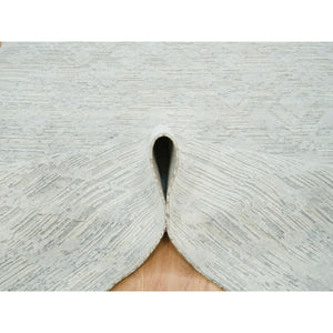 6'x9'3" Ivory and Light Grey, Modern Pattern, Hand Spun Undyed Natural Wool, Hand Knotted, Oriental Rug FWR393852