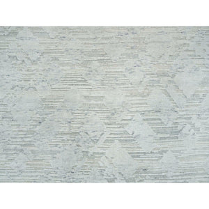 6'x9'3" Ivory and Light Grey, Modern Pattern, Hand Spun Undyed Natural Wool, Hand Knotted, Oriental Rug FWR393852