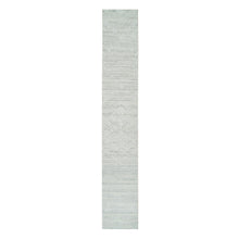 Load image into Gallery viewer, 2&#39;6&quot;x16&#39; Ivory and Light Grey, Hand Spun Undyed Natural Wool, Modern Design, Hand Knotted, XL Runner Oriental Rug FWR393864