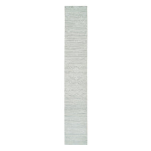 2'6"x16' Ivory and Light Grey, Hand Spun Undyed Natural Wool, Modern Design, Hand Knotted, XL Runner Oriental Rug FWR393864