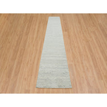 Load image into Gallery viewer, 2&#39;6&quot;x16&#39; Ivory and Light Grey, Hand Spun Undyed Natural Wool, Modern Design, Hand Knotted, XL Runner Oriental Rug FWR393864