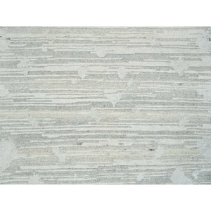 2'6"x16' Ivory and Light Grey, Hand Spun Undyed Natural Wool, Modern Design, Hand Knotted, XL Runner Oriental Rug FWR393864