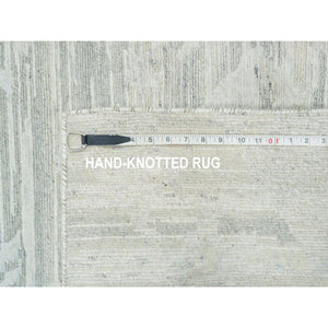 2'6"x16' Ivory and Light Grey, Hand Spun Undyed Natural Wool, Modern Design, Hand Knotted, XL Runner Oriental Rug FWR393864