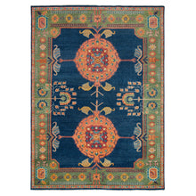 Load image into Gallery viewer, 10&#39;1&quot;x14&#39;1&quot; Navy Blue, 100% Wool, Colorful Samarkand Design, Plush and Lush, Hand Knotted, Oriental Rug FWR393966