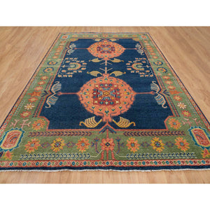 10'1"x14'1" Navy Blue, 100% Wool, Colorful Samarkand Design, Plush and Lush, Hand Knotted, Oriental Rug FWR393966