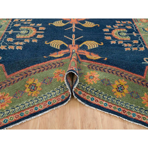 10'1"x14'1" Navy Blue, 100% Wool, Colorful Samarkand Design, Plush and Lush, Hand Knotted, Oriental Rug FWR393966