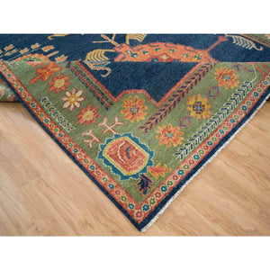 10'1"x14'1" Navy Blue, 100% Wool, Colorful Samarkand Design, Plush and Lush, Hand Knotted, Oriental Rug FWR393966