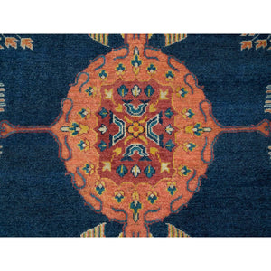 10'1"x14'1" Navy Blue, 100% Wool, Colorful Samarkand Design, Plush and Lush, Hand Knotted, Oriental Rug FWR393966