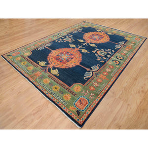 9'x12'1" Navy Blue, Colorful Samarkand Design, Hand Knotted, Thick and Plush, Pure Wool, Oriental Rug FWR393990