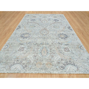10'x14'3" Ivory, Soft and Lush, Sickle Leaf Design Silk With Textured Wool, Dense Weave, Hand Knotted, Oriental Rug FWR394032