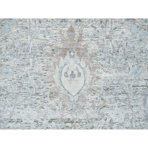 10'x14'3" Ivory, Soft and Lush, Sickle Leaf Design Silk With Textured Wool, Dense Weave, Hand Knotted, Oriental Rug FWR394032