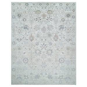 12'x15'5" Ivory, Tabriz Vase With Pomegranate Design, Silk With Textured Wool, Dense Weave, Soft and Vibrant Pile, Hand Knotted, Oriental Rug FWR394098