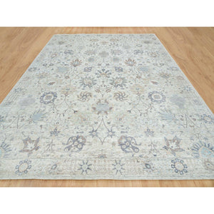 12'x15'5" Ivory, Tabriz Vase With Pomegranate Design, Silk With Textured Wool, Dense Weave, Soft and Vibrant Pile, Hand Knotted, Oriental Rug FWR394098