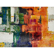 Load image into Gallery viewer, 6&#39;x9&#39;1&quot; Colorful, Modern Design Abstract Motifs with Painter&#39;s Brush Strokes, Hand Knotted, Wool and Sari Silk, Oriental Rug FWR394116