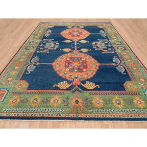 12'x15'3" Navy Blue, Natural Dyes, Hand Knotted, Pure Wool, Colorful Samarkand Design, Thick and Plush, Oversize Oriental Rug FWR394140