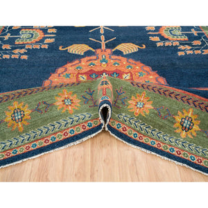 12'x15'3" Navy Blue, Natural Dyes, Hand Knotted, Pure Wool, Colorful Samarkand Design, Thick and Plush, Oversize Oriental Rug FWR394140