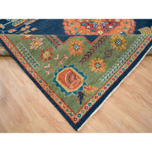 Load image into Gallery viewer, 12&#39;x15&#39;3&quot; Navy Blue, Natural Dyes, Hand Knotted, Pure Wool, Colorful Samarkand Design, Thick and Plush, Oversize Oriental Rug FWR394140