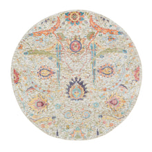 Load image into Gallery viewer, 5&#39;2&quot;x5&#39;2&quot; Tan, Hand Knotted, Dense Weave, Sickle Leaf Design, Soft and Lush, Silk With Textured Wool, Round Oriental RugSh65695 FWR394170