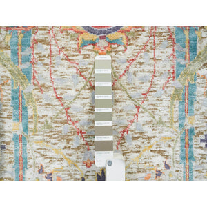 5'2"x5'2" Tan, Hand Knotted, Dense Weave, Sickle Leaf Design, Soft and Lush, Silk With Textured Wool, Round Oriental RugSh65695 FWR394170