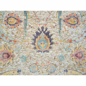 5'2"x5'2" Tan, Hand Knotted, Dense Weave, Sickle Leaf Design, Soft and Lush, Silk With Textured Wool, Round Oriental RugSh65695 FWR394170