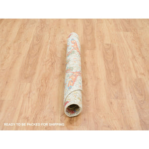5'2"x5'2" Tan, Hand Knotted, Dense Weave, Sickle Leaf Design, Soft and Lush, Silk With Textured Wool, Round Oriental RugSh65695 FWR394170