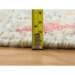 5'2"x5'2" Tan, Hand Knotted, Dense Weave, Sickle Leaf Design, Soft and Lush, Silk With Textured Wool, Round Oriental RugSh65695 FWR394170