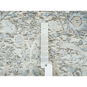 3'3"x5' Ivory, Sickle Leaf Design, Soft Pile, Dense Weave, Silk With Textured Wool, Hand Knotted, Oriental Rug FWR394176