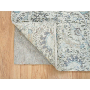 2'x3'1" Ivory, Sickle Leaf Design, Plush and Lush Pile, Silk With Textured Wool, Dense Weave, Hand Knotted, Oriental Rug FWR394182