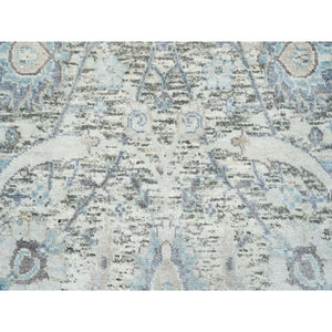 2'x3'1" Ivory, Sickle Leaf Design, Plush and Lush Pile, Silk With Textured Wool, Dense Weave, Hand Knotted, Oriental Rug FWR394182