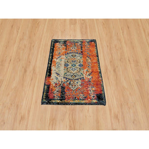2'2"x3'2" Rust Red & Black, Ghazni Wool, Soft and Vibrant pile, Hand Knotted, Natural Dyes, Ancient Ottoman Erased Design, Oriental Rug FWR394188