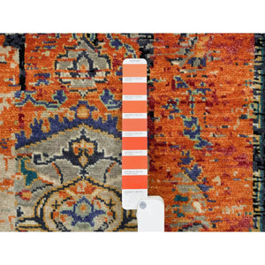 2'2"x3'2" Rust Red & Black, Ghazni Wool, Soft and Vibrant pile, Hand Knotted, Natural Dyes, Ancient Ottoman Erased Design, Oriental Rug FWR394188
