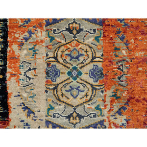 2'2"x3'2" Rust Red & Black, Ghazni Wool, Soft and Vibrant pile, Hand Knotted, Natural Dyes, Ancient Ottoman Erased Design, Oriental Rug FWR394188