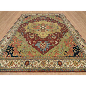 12'x15'3" Terracotta Red, Antiqued Fine Heriz Re-Creation, Densely Woven, Natural Dyes, Organic Wool, Hand Knotted, Oversize Oriental Rug FWR394242