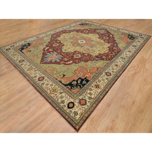 12'x15'3" Terracotta Red, Antiqued Fine Heriz Re-Creation, Densely Woven, Natural Dyes, Organic Wool, Hand Knotted, Oversize Oriental Rug FWR394242