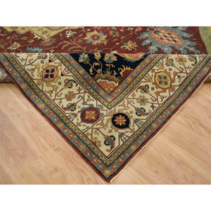 12'x15'3" Terracotta Red, Antiqued Fine Heriz Re-Creation, Densely Woven, Natural Dyes, Organic Wool, Hand Knotted, Oversize Oriental Rug FWR394242