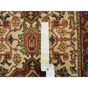 2'7"x20' Ivory, Soft and Plush, Antiqued Fine Heriz Re-Creation, Hand Knotted, Pure Wool, Dense Weave, XL Runner Oriental Rug FWR394254