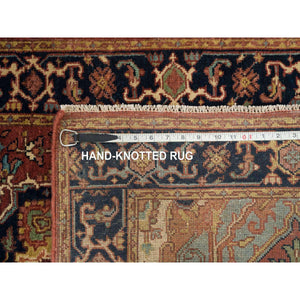 2'6"x18' Terracotta Red, Extra Soft Wool, Hand Knotted, Antiqued Fine Heriz Re-Creation, Densely Weave, Vegetable Dyes, XL Runner Oriental Rug FWR394272