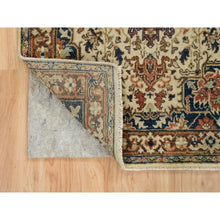 Load image into Gallery viewer, 2&#39;7&quot;x10&#39;3&quot; Beige, Antiqued Heriz Re-Creation with Geometric Medallions, Extra Soft Wool, Hand Knotted, Runner Oriental Rug FWR394278