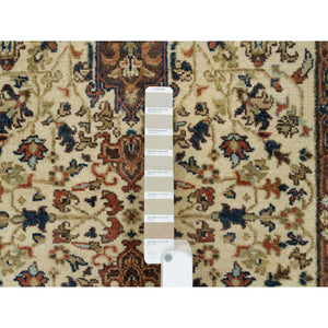 2'7"x10'3" Beige, Antiqued Heriz Re-Creation with Geometric Medallions, Extra Soft Wool, Hand Knotted, Runner Oriental Rug FWR394278