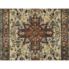 Load image into Gallery viewer, 2&#39;7&quot;x10&#39;3&quot; Beige, Antiqued Heriz Re-Creation with Geometric Medallions, Extra Soft Wool, Hand Knotted, Runner Oriental Rug FWR394278
