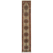 Load image into Gallery viewer, 2&#39;6&quot;x18&#39; Ivory, Dense Weave, Plush and Lush, Natural Wool, Antiqued Fine Heriz Re-Creation, Hand Knotted, XL Runner Oriental Rug FWR394284