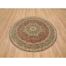 Load image into Gallery viewer, 6&#39;x6&#39; Rust and Brown, Antiqued Tabriz Haji Jalili Design, Fine Weave, Natural Dyes, All Wool, Plush Pile, Hand Knotted, Round Oriental Rug FWR394296