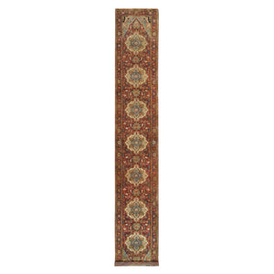 2'7"x16'2" Terracotta Red, Vegetable Dyes, Hand Knotted, Soft Wool, Antiqued Fine Heriz Re-Creation, Densely Woven, XL Runner Oriental Rug FWR394326