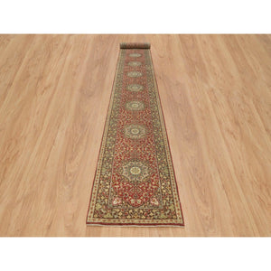2'7"x20'1" Rust and Brown, Plush Pile, Hand Knotted, All Wool, Antiqued Haji Jalili Design, Fine Weave, Vegetable Dyes, XL Runner Oriental Rug FWR394374